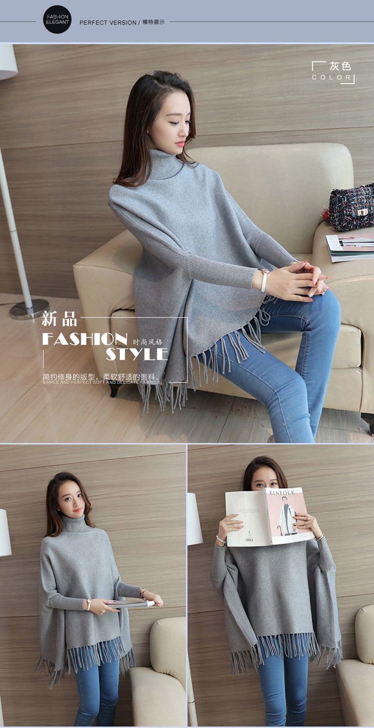 Grey Plain Women's Bat-Wing Style Fleece Winter Poncho