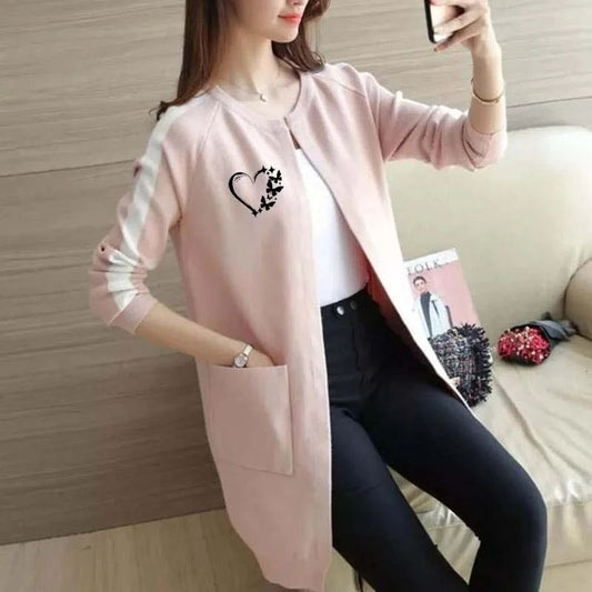 Women's Heart  Printed Korean Stripe Style Pocket Upper (OM-7010)