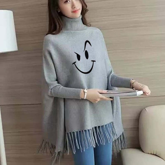 Smile Women's Bat-Wing Style Printed Fleece Poncho