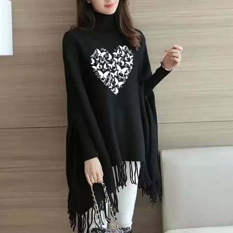 New Heart Butterflies Women's Bat-Wing Style Printed Fleece Poncho