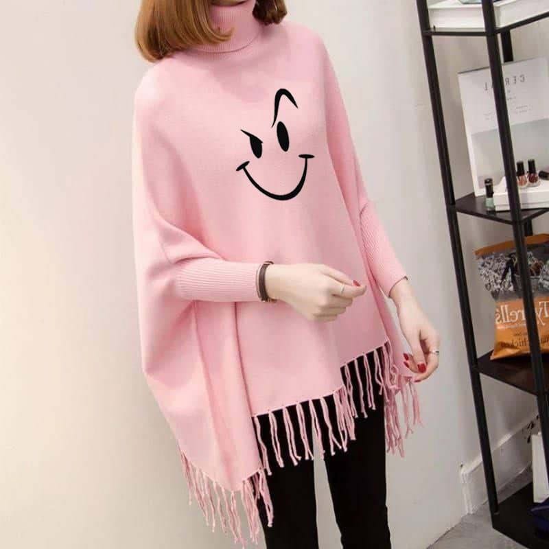 Smile Women's Bat-Wing Style Printed Fleece Poncho