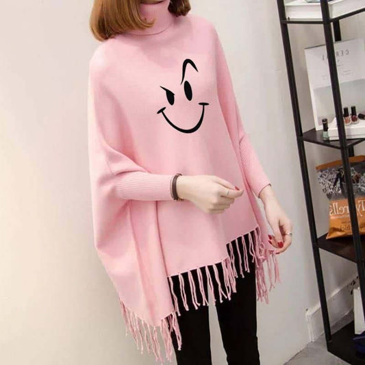 Smile Women's Bat-Wing Style Printed Fleece Poncho