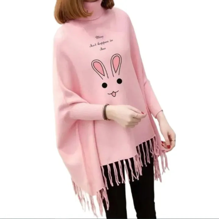 Rabbit Women's Bat-Wing Style Printed Fleece Poncho