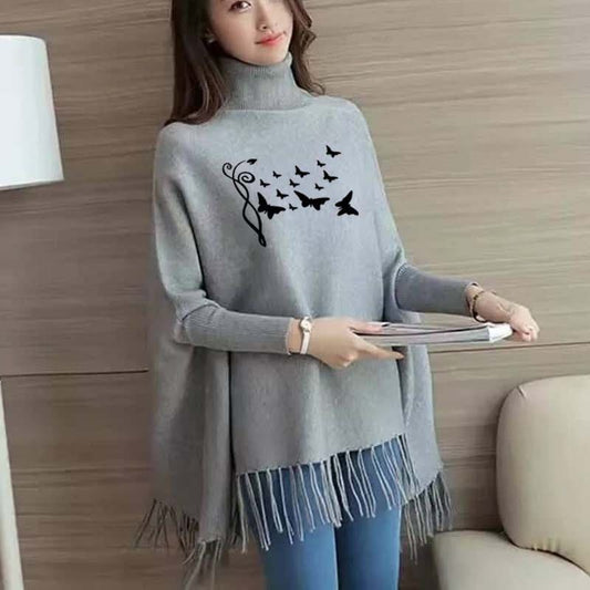 New Butterflies Women's Bat-Wing Style Printed Fleece Poncho