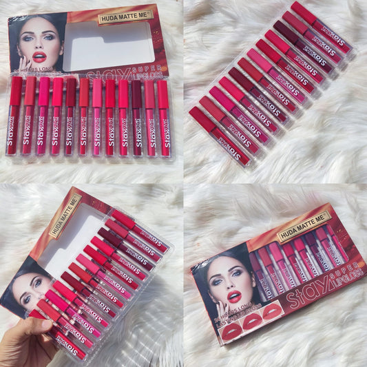HUDA MATTE LIPGLOSS 12 PCS PACK,LONG LASTING LIPGLOSS PACK