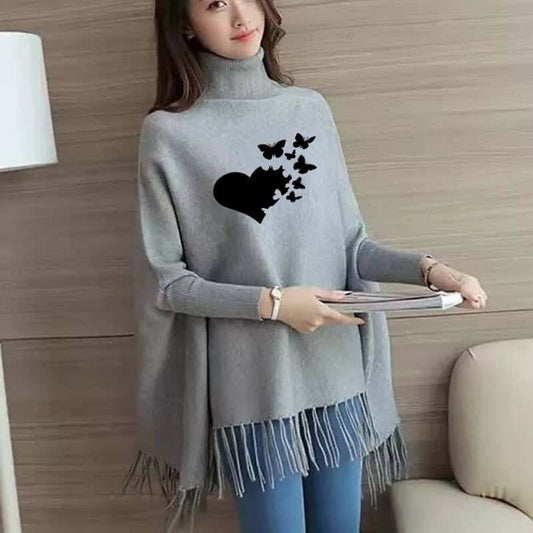 Heart Butterfly Printed Winter Fleece Capshawl for Women