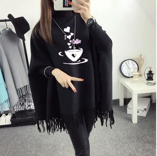 Coffee Printed Winter Fleece Capshawl for Women