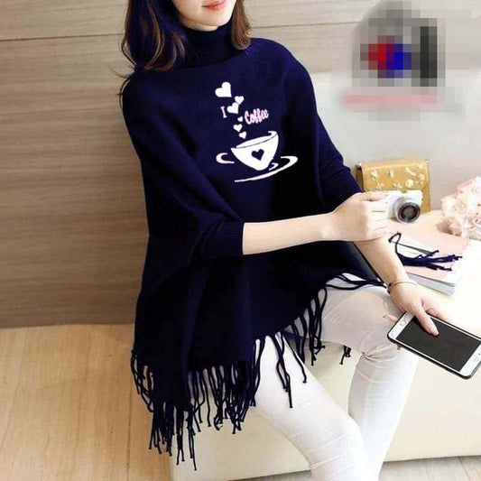Coffee Printed Winter Fleece Capshawl for Women