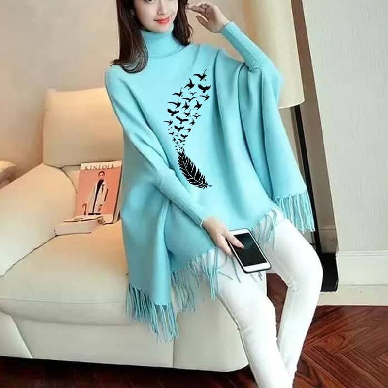 Leaf Women's Bat-Wing Style Printed Fleece Winter Poncho