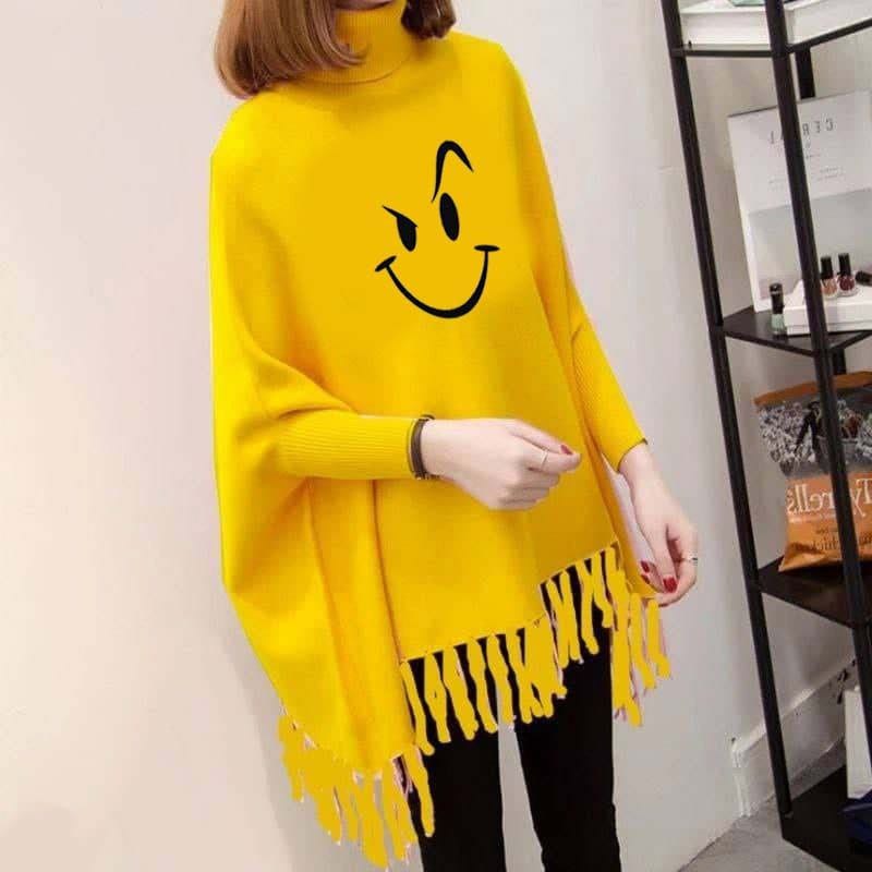 Smile Women's Bat-Wing Style Printed Fleece Poncho