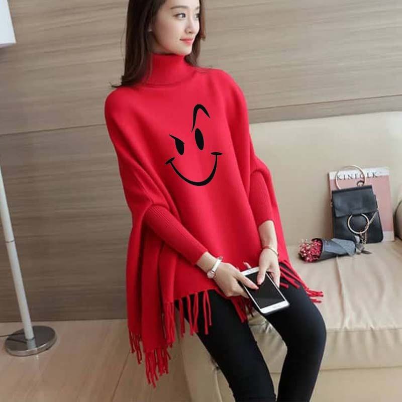 Smile Women's Bat-Wing Style Printed Fleece Poncho