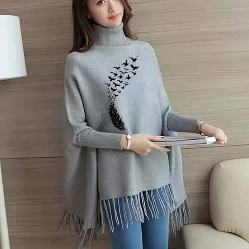 Leaf Women's Bat-Wing Style Printed Fleece Winter Poncho