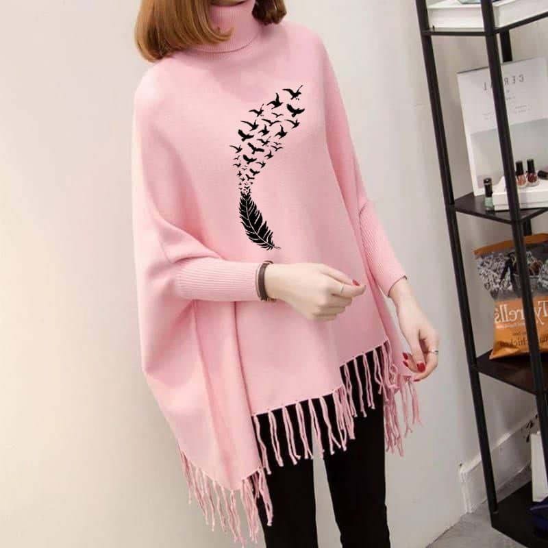 Leaf Women's Bat-Wing Style Printed Fleece Winter Poncho