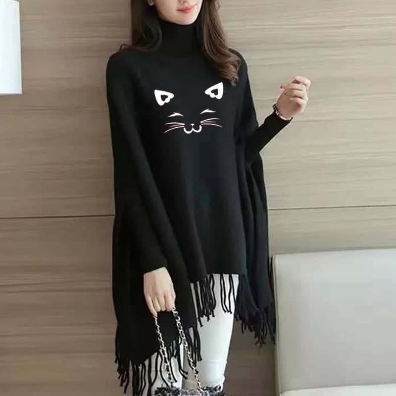 Meow Women's Bat-Wing Style Printed Fleece Winter Poncho (OM-810)