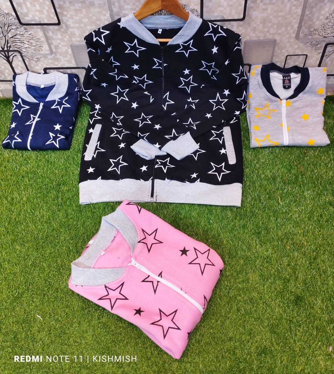 Dark Blue Women's Star Printed Zipper Double Fleece Jacket
