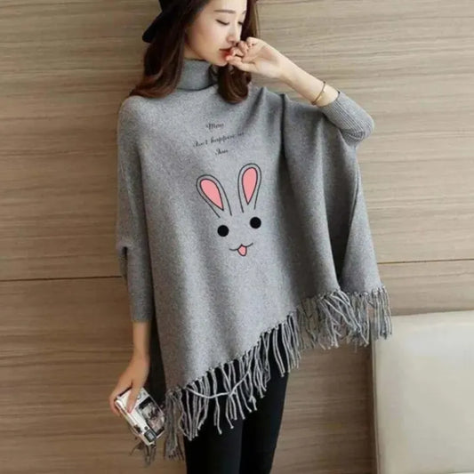 Rabbit Women's Bat-Wing Style Printed Fleece Poncho