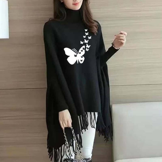 Heart Butterfying Women's Bat-Wing Style Printed Fleece Poncho
