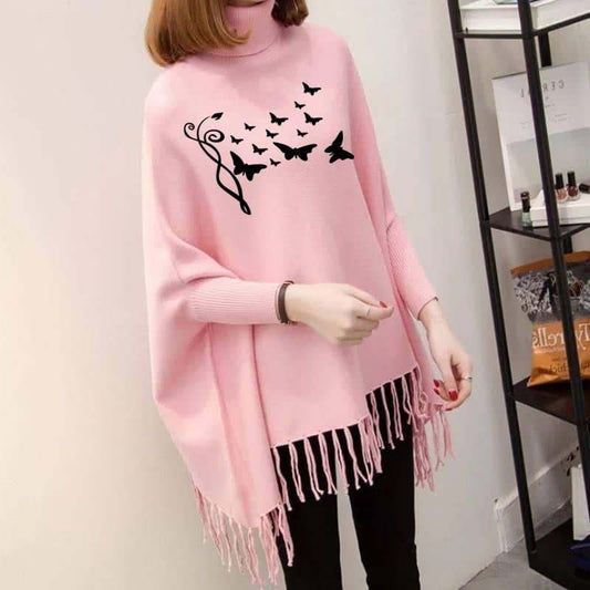 New Butterflies Women's Bat-Wing Style Printed Fleece Poncho