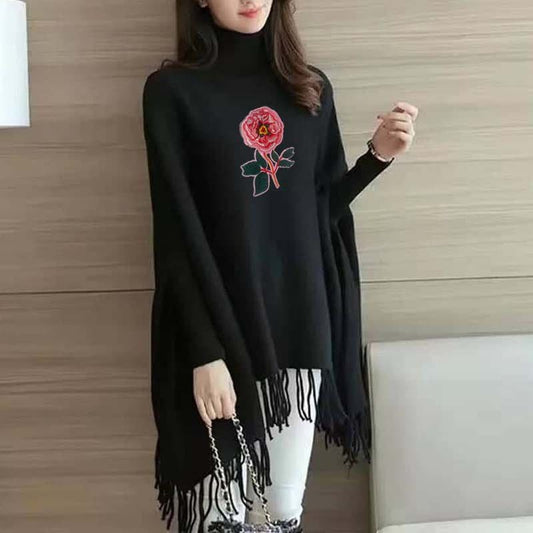 Embroidery Bunch Women's Bat-Wing Style Winter Poncho