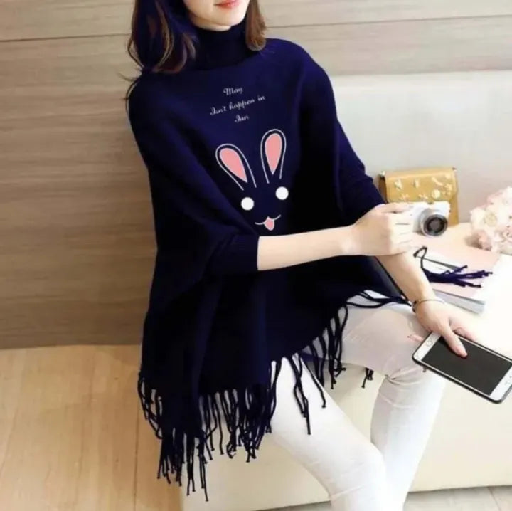 Rabbit Women's Bat-Wing Style Printed Fleece Poncho
