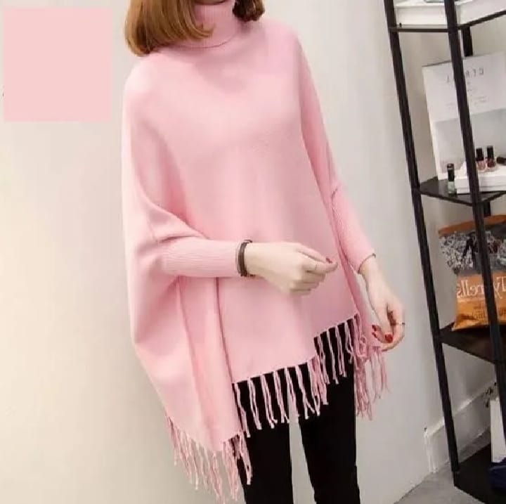 Grey Plain Women's Bat-Wing Style Fleece Winter Poncho
