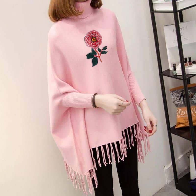 Embroidery Bunch Women's Bat-Wing Style Winter Poncho