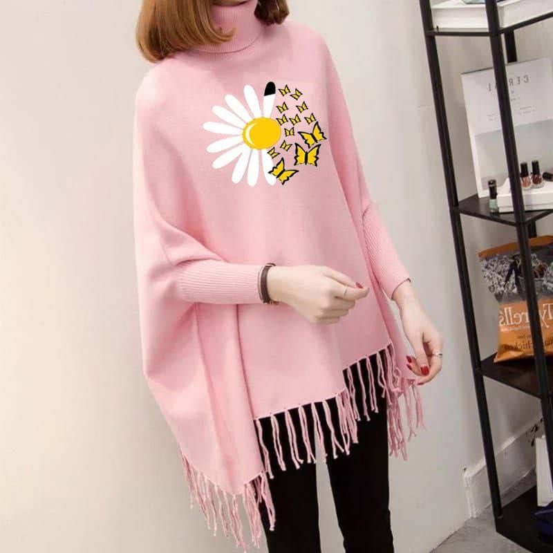 Sunflower Butterfly Women's Bat-Wing Style Printed Fleece Winter Poncho
