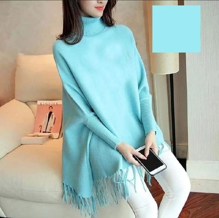 Grey Plain Women's Bat-Wing Style Fleece Winter Poncho