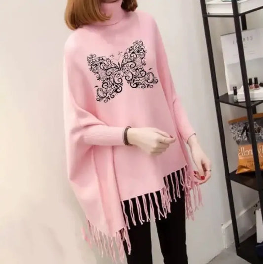 Butterfly Women's Bat-Wing Style Printed Fleece Poncho