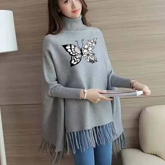 Butterfly Women's Bat-Wing Style Printed Fleece Poncho