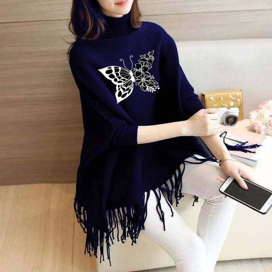 Butterfly Women's Bat-Wing Style Printed Fleece Poncho