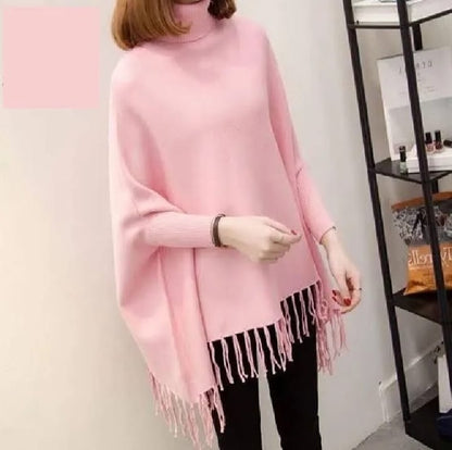 Grey Plain Women's Bat-Wing Style Fleece Winter Poncho