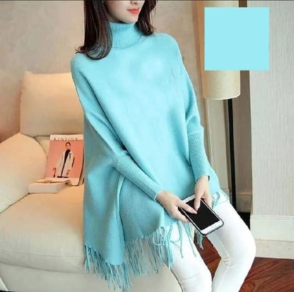 Grey Plain Women's Bat-Wing Style Fleece Winter Poncho